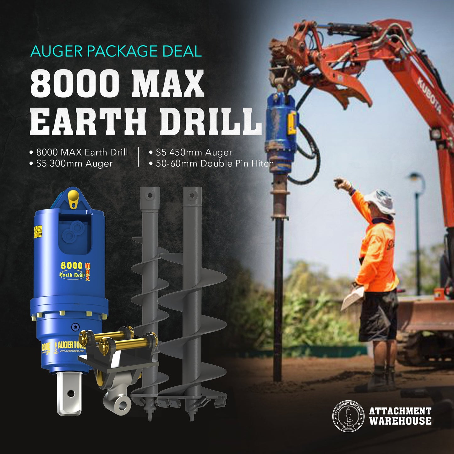Auger Package 7.0 - 9.0 Ton - Attachment Warehouse